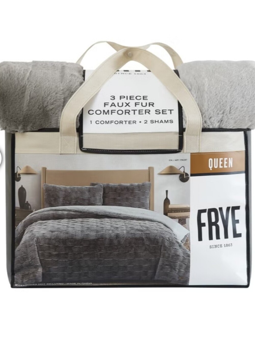 Frye Faux Rabbit Fur Comforter Set 3pc 930 GSM QUEEN, New homer